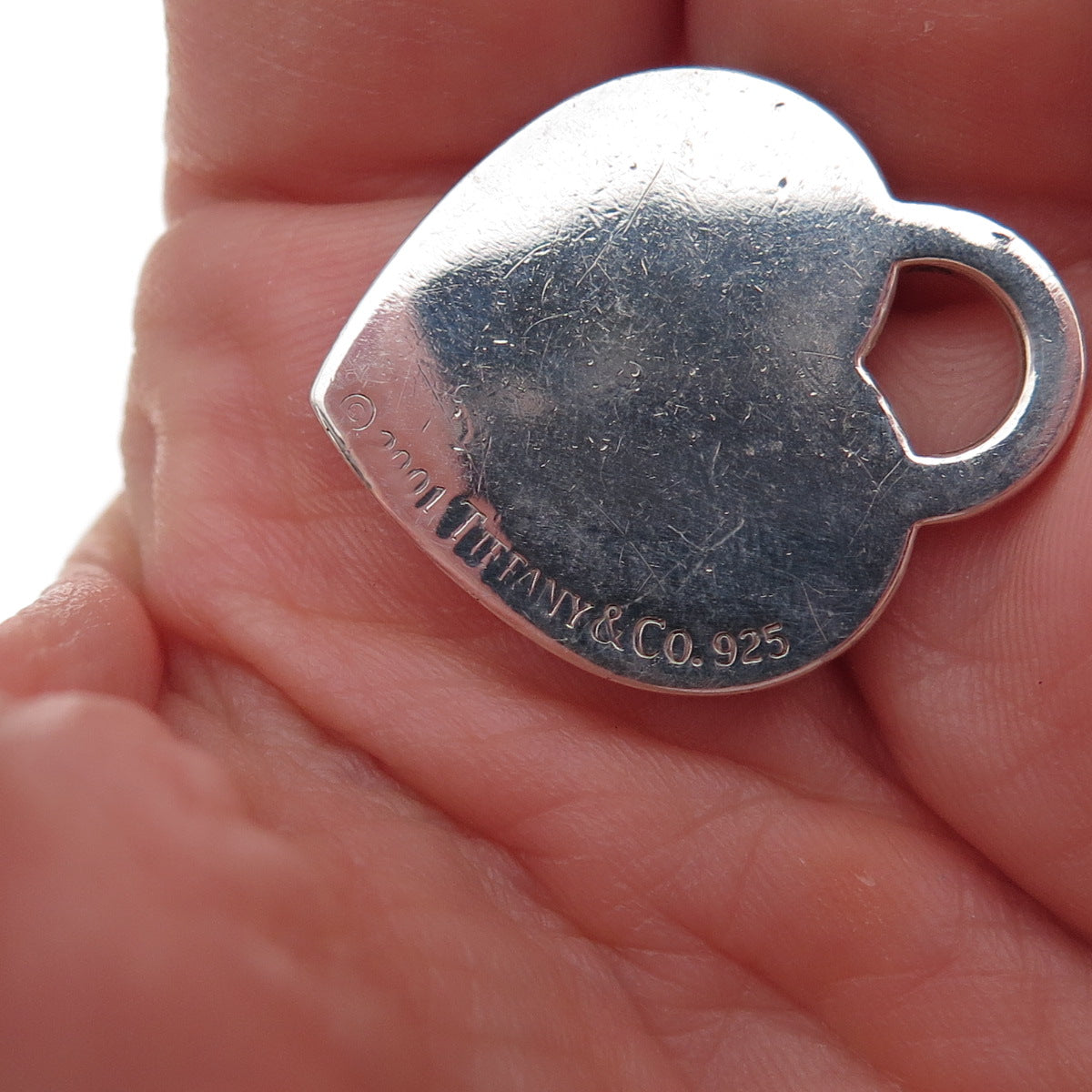 Tiffany & Co. 925 Sterling Silver Vintage 2001 Engraved Heart Tag Charm Pendant