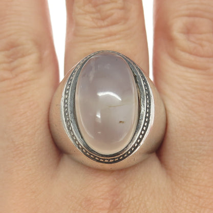 925 Sterling Silver Vintage Real Clear Agate Statement Ring Size 12