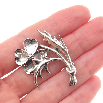 925 Sterling Silver Vintage Dogwood Flower Oxidized Pin Brooch