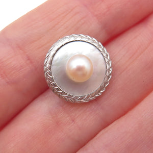 925 Sterling Silver Antique Art Deco Real Akoya Pearl & MOP Button
