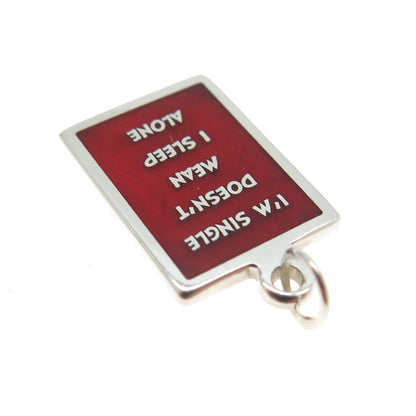 925 Sterling Silver Enamel "I'm Single Doesn't Mean I Sleep Alone" Charm Pendant