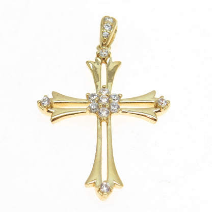 HAN 925 Sterling Silver Gold Plated Round-Cut Shaped C Z Cross Pendant