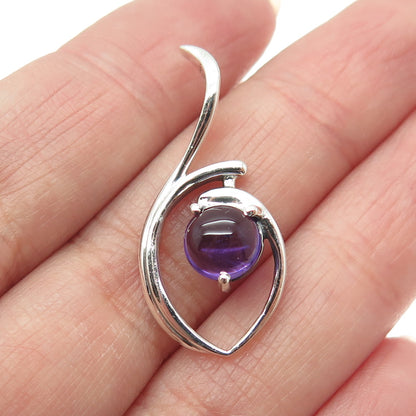 925 Sterling Silver Real Amethyst Gemstone Modernist Slide Pendant