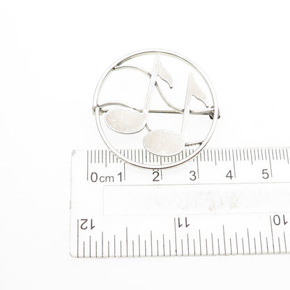BEAU 925 Sterling Silver Vintage Music Notes Oxidized Pin Brooch