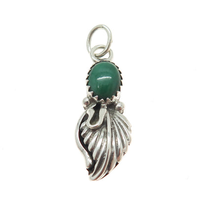 BEN J. Sterling Silver Vintage Southwestern Malachite Snake Eye Feather Pendant