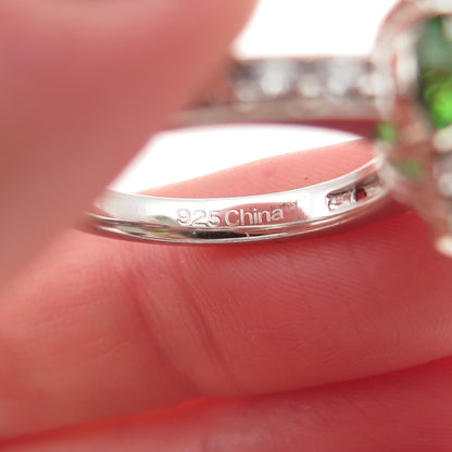 925 Sterling Silver Round-Cut Green & White C Z Ring Size 8