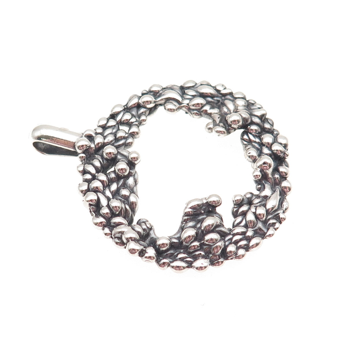 925 Sterling Silver Vintage Modernist Nugget Circle Oxidized Pendant