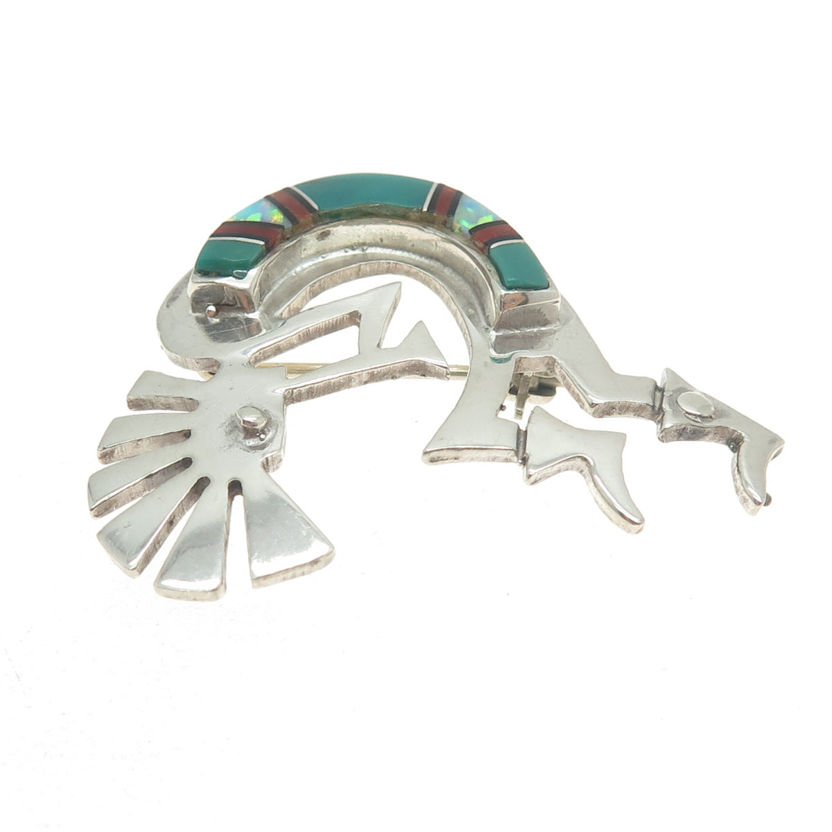 CHARLIE BOWIE NAVAJO Old Pawn Sterling Silver Multi-Gem Kokopelli Pin Pendant