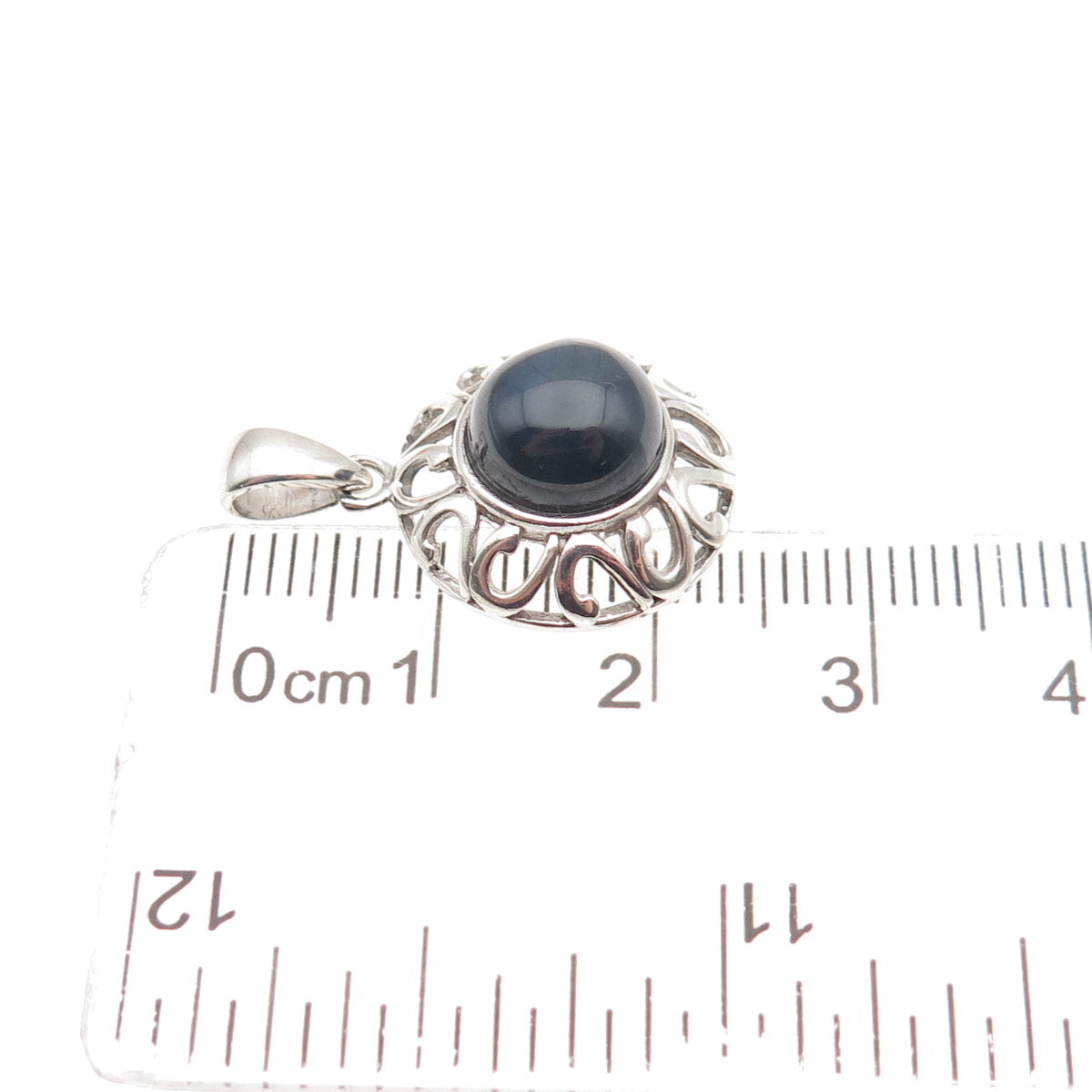 925 Sterling Silver Vintage J&T Real Sapphire Ornate Mini Charm Pendant