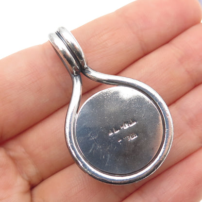 925 Sterling Silver Vintage Mexico Real Tiger Eye Modernist Oxidized Pendant