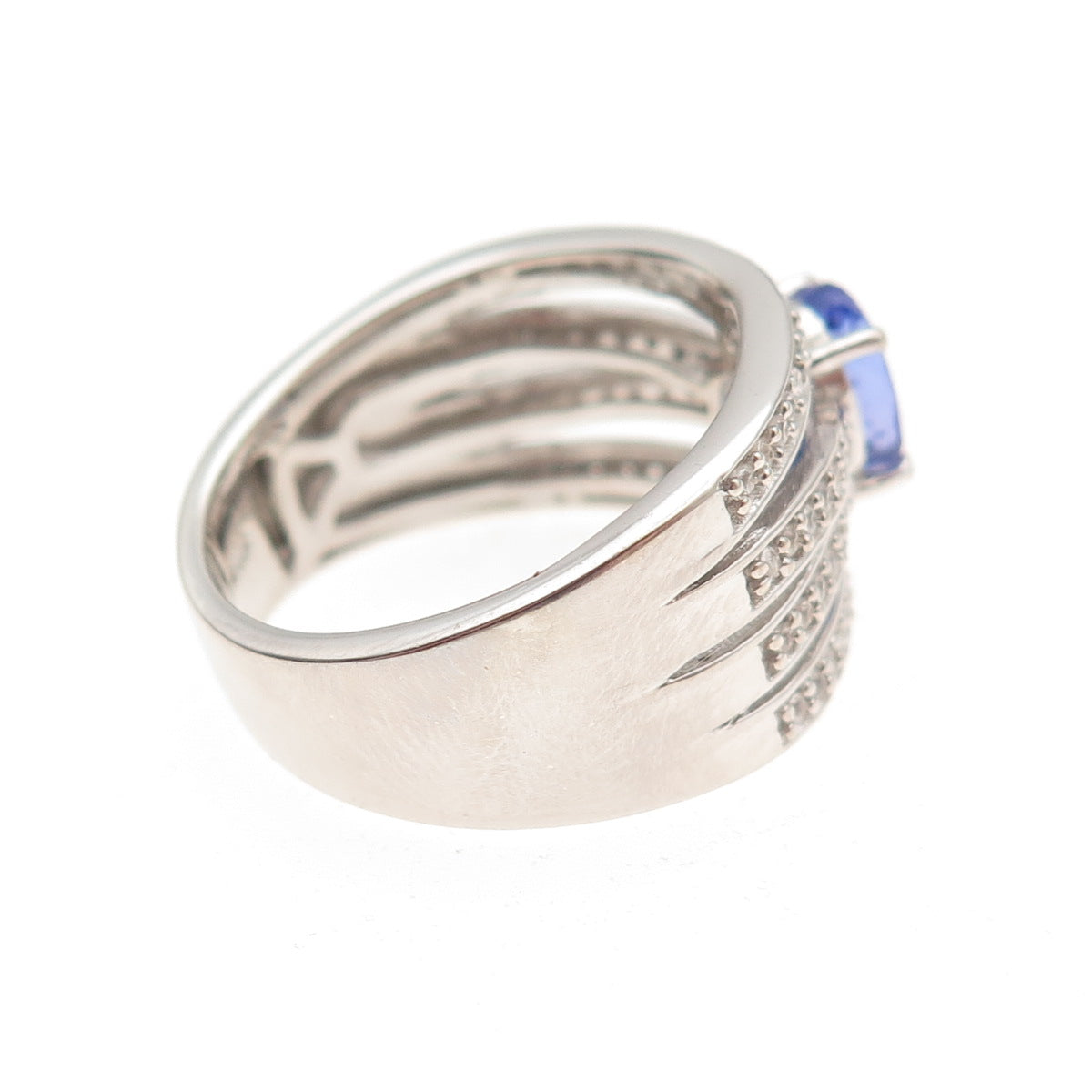 Chuck Clemency 925 Sterling Silver Real Tanzanite & White Topaz Ring Size 8.25