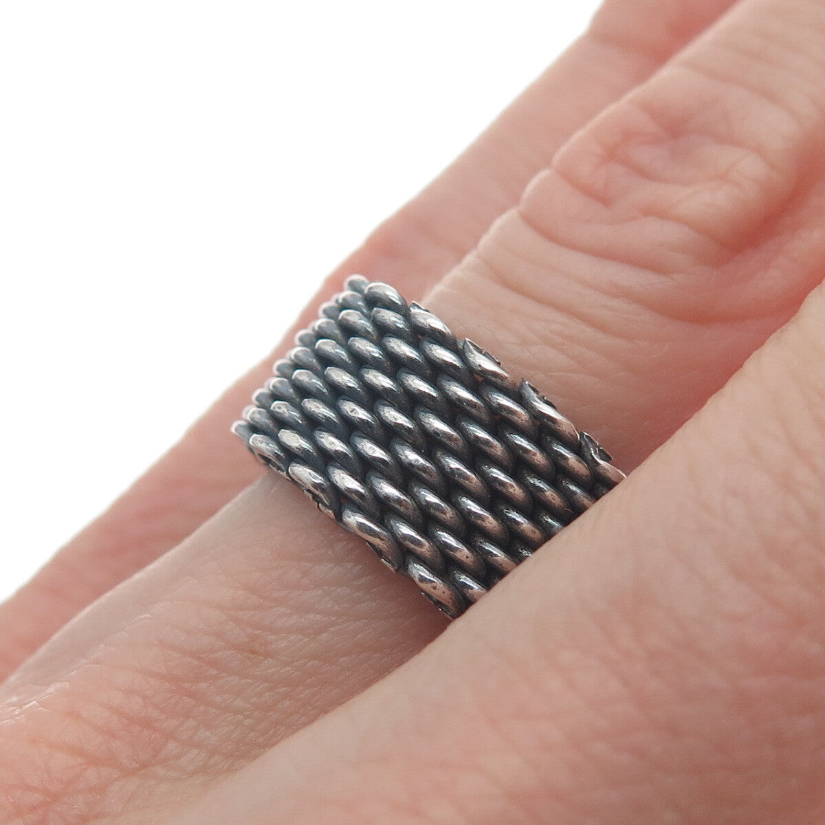 925 Sterling Silver Vintage Mesh Oxidized Band Ring Size 7.25