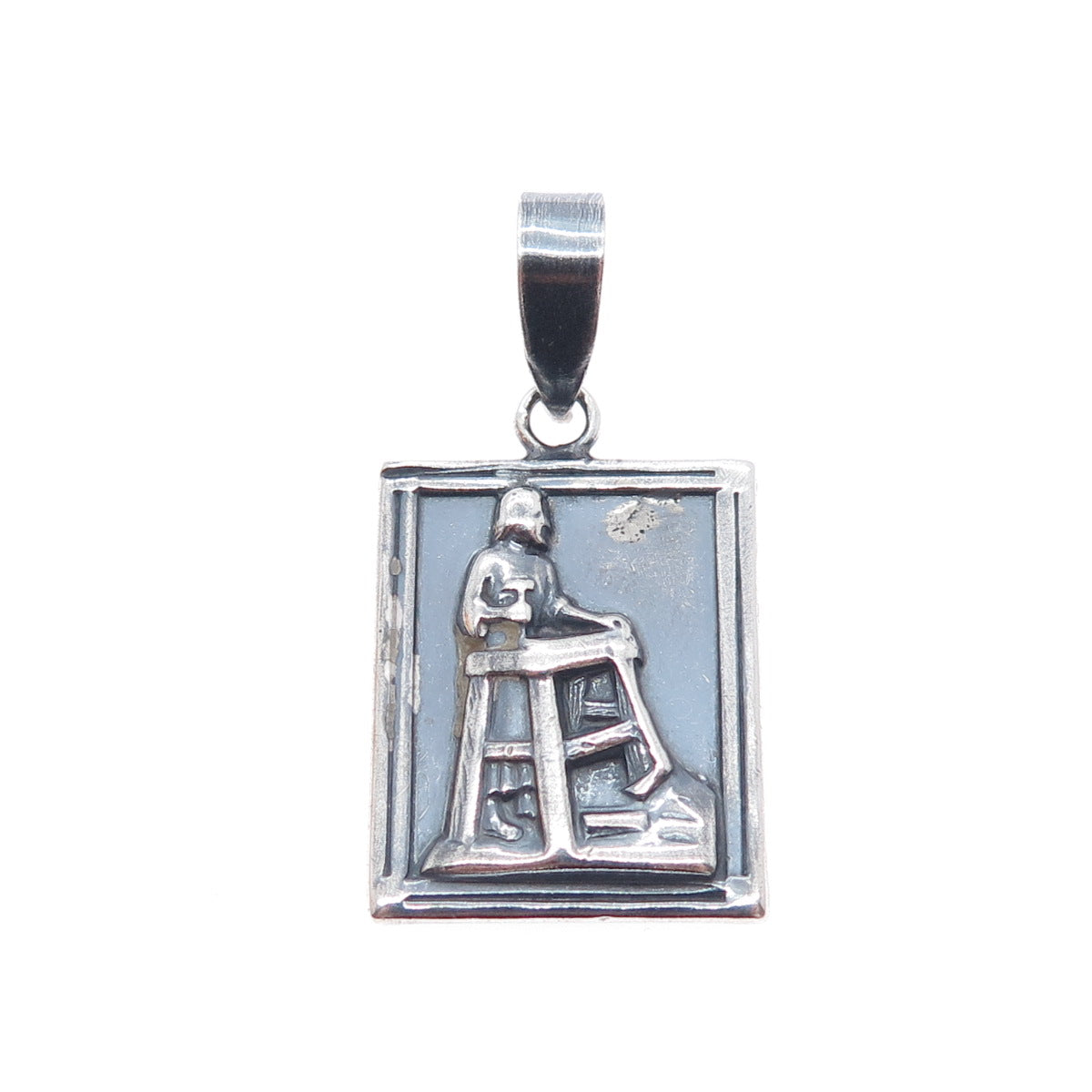 CREED 925 Sterling Silver Vintage Teacher Oxidized Charm Pendant