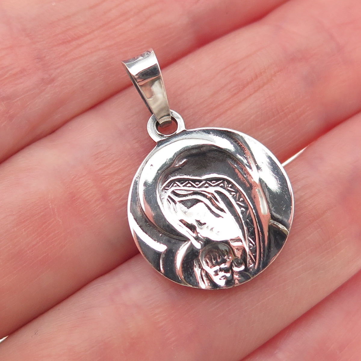 925 Sterling Silver Vintage Italy St. Mary & Jesus Religious Charm Pendant