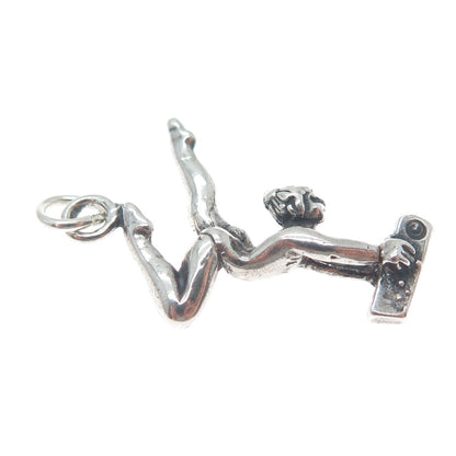 925 Sterling Silver Vintage Gymnast Girl 3D Pendant