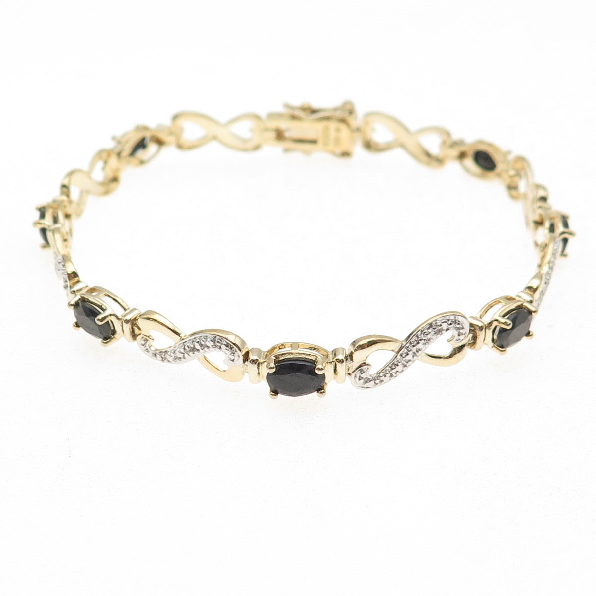 Ross Simons Sterling Gold Plated Diamond Accent Sapphire Infinity Bracelet 7.5"