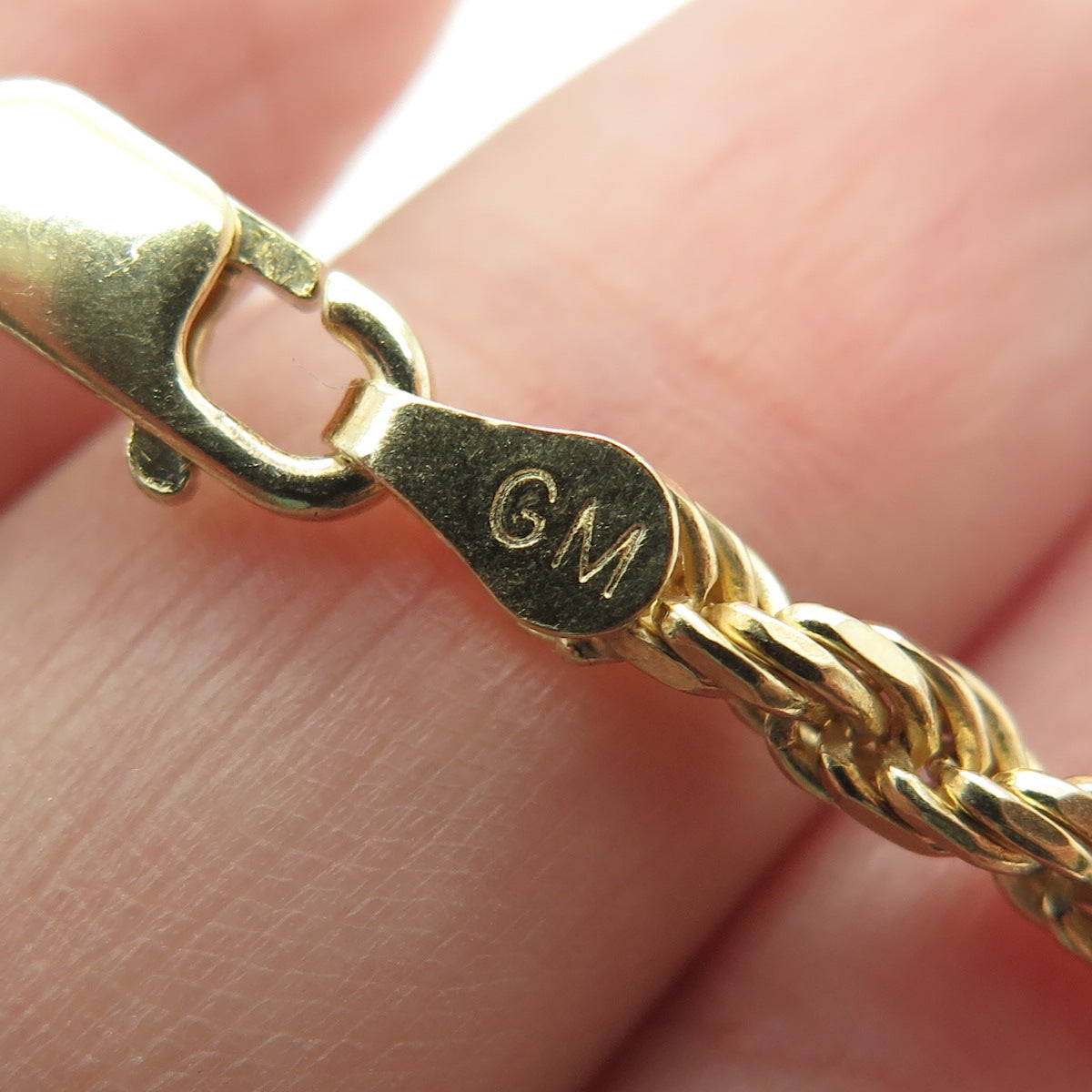 925 Sterling Silver Gold Plated Italy Rope Chain Necklace 16"