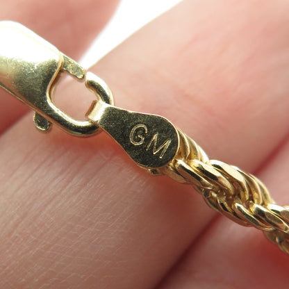 925 Sterling Silver Gold Plated Italy Rope Chain Necklace 16"