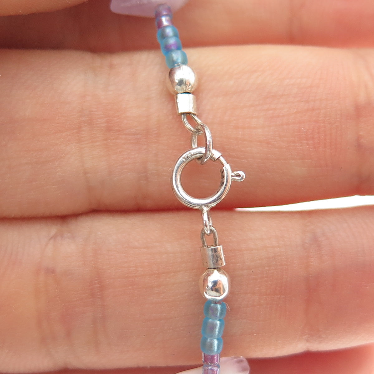 925 Sterling Silver Vintage Real Amethyst & Blue Spinel Beaded Necklace 18"