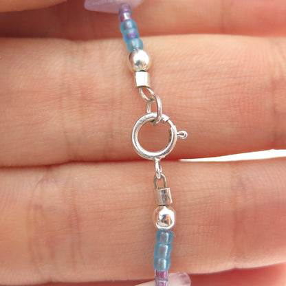 925 Sterling Silver Vintage Real Amethyst & Blue Spinel Beaded Necklace 18"