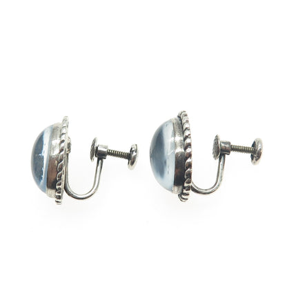 DANECRAFT 925 Sterling Silver Antique Art Deco Opalite Roped Screw Back Earrings