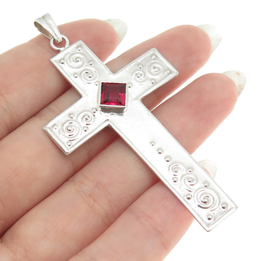 800 Silver Antique Germany Real Pink Tourmaline Hand-Arbeit Cross Large Pendant