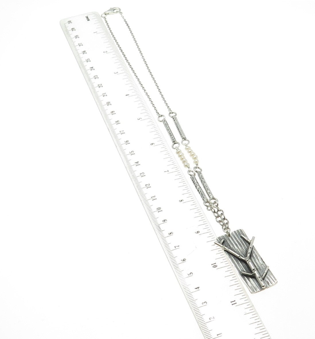 925 Sterling Silver Vintage Real Pearl Branch Modernist Bar Chain Necklace 18"