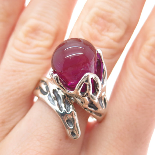 HAGIT GORALI Sterling Vintage Israel Grape Glass Flower Modernist Ring Size 9