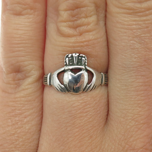 925 Sterling Silver Vintage Irish Claddagh Ring Size 6.25