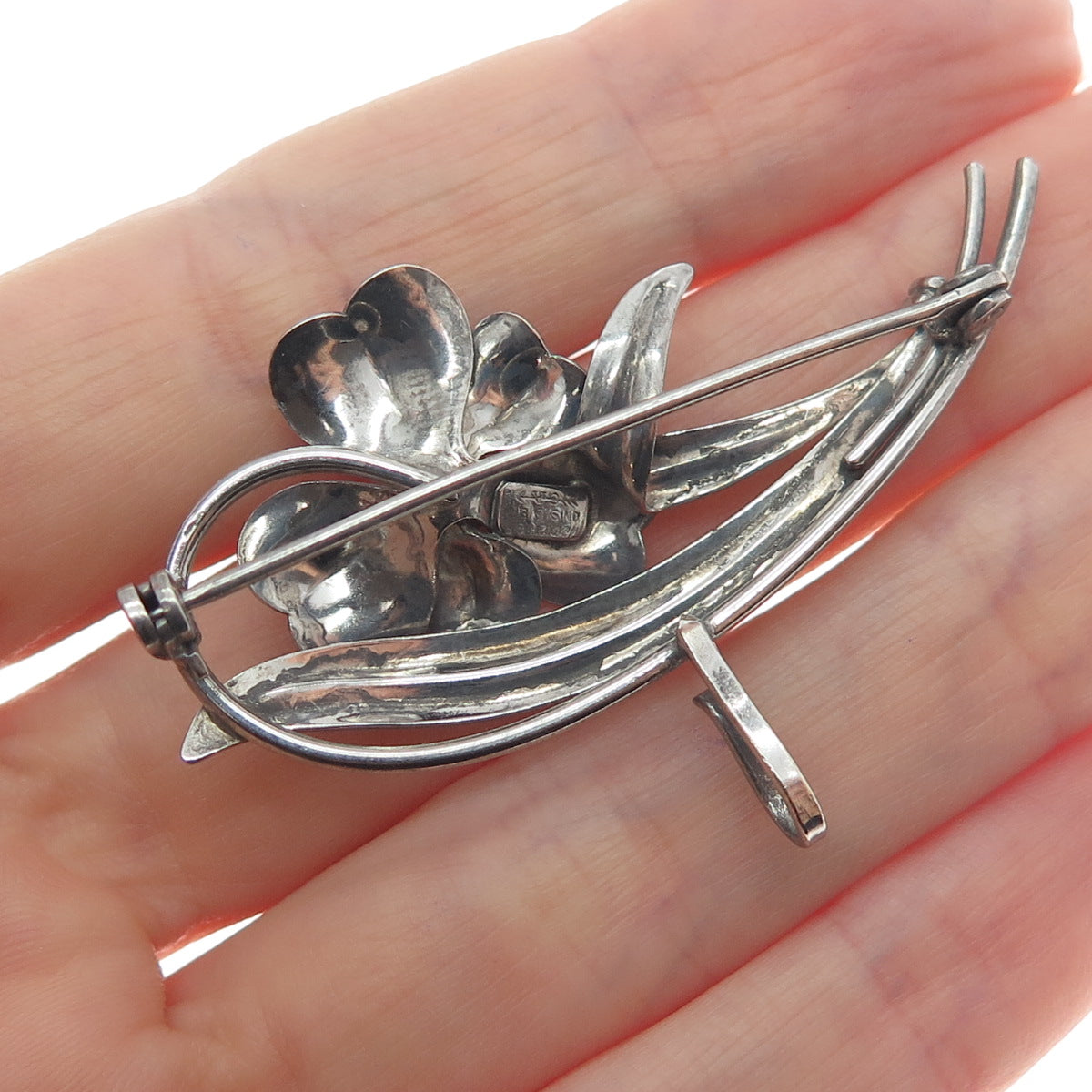 CARL ART 925 Sterling Silver 1/20 12K Gold Filled Antique Flower Oxidized Brooch