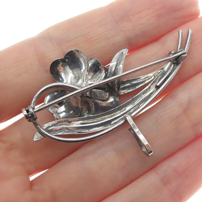 CARL ART 925 Sterling Silver 1/20 12K Gold Filled Antique Flower Oxidized Brooch