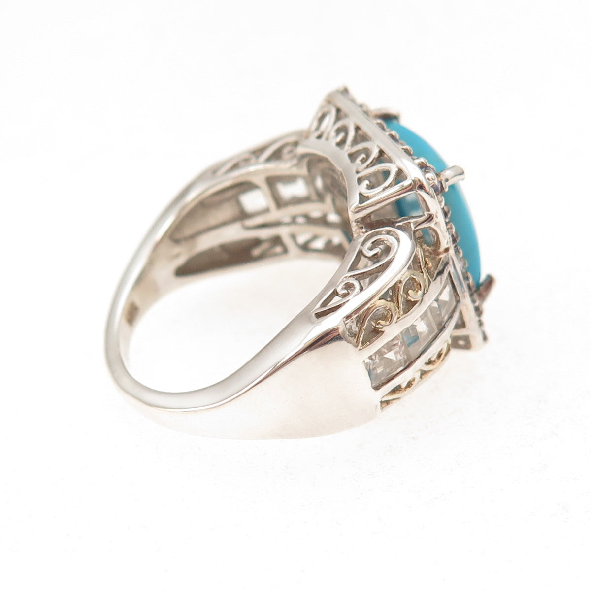 Chuck Clemency 925 Sterling Silver Real Turquoise Tanzanite & Topaz Ring Size 8
