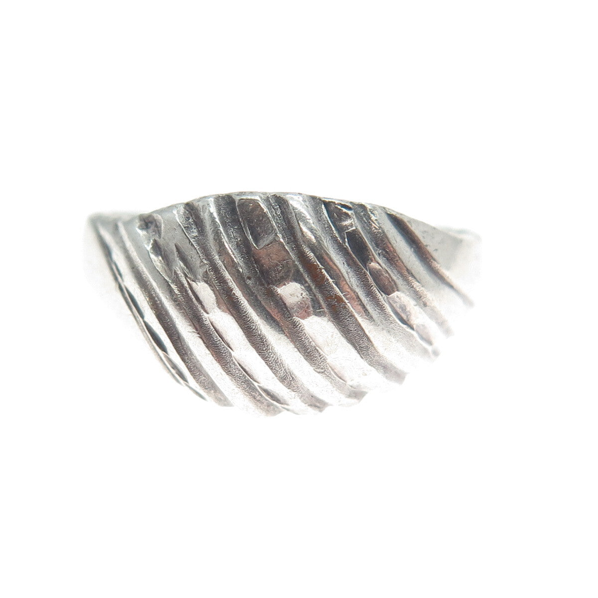 925 Sterling Silver Vintage Diamond-Cut Ribbed Dome Ring Size 5.5