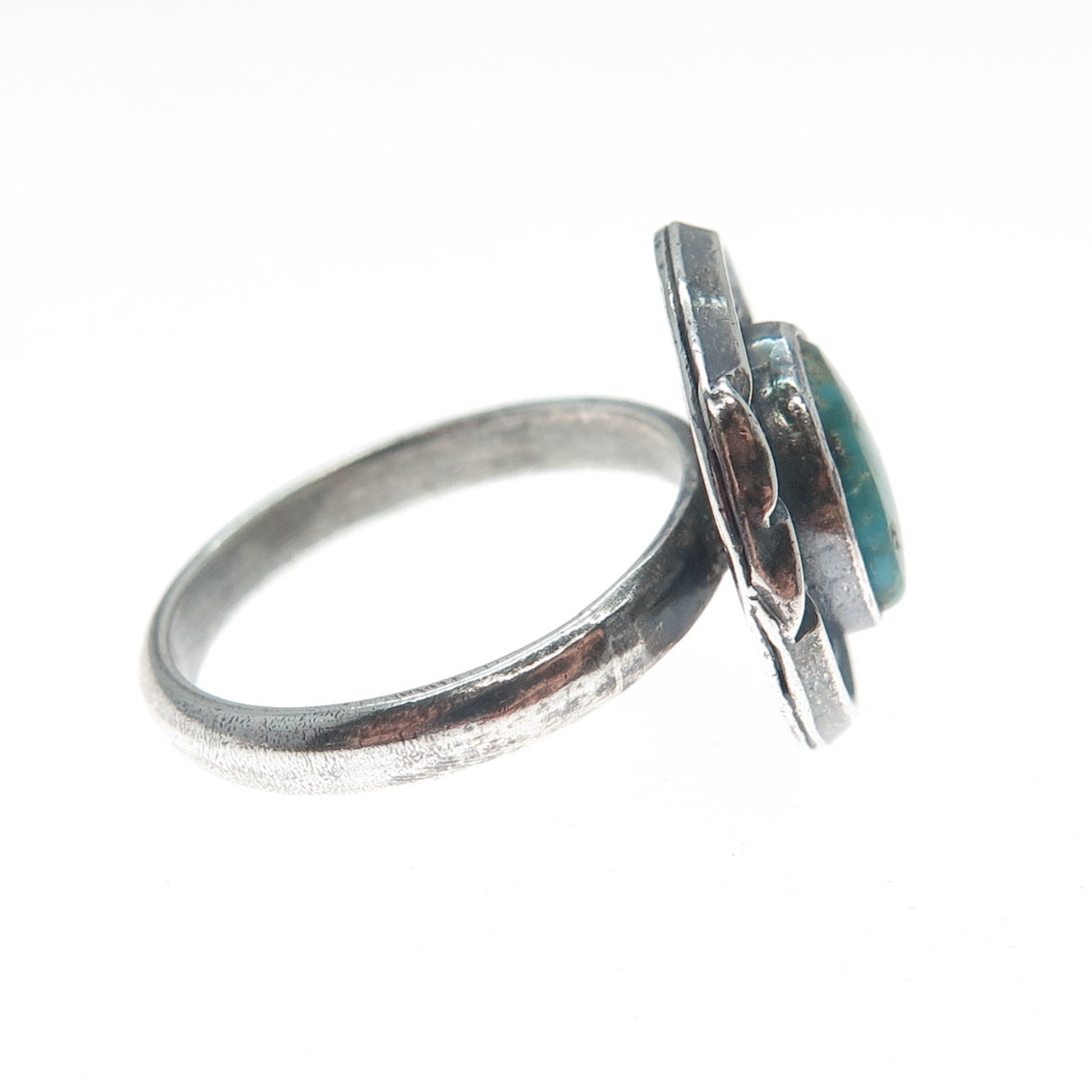 Old Pawn 925 Sterling Silver Vintage Kingman Turquoise Oxidized Ring Size 7.5
