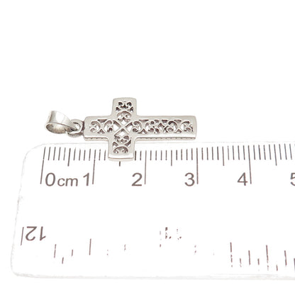 925 Sterling Silver Vintage Ornate Heart Cross Charm Pendant