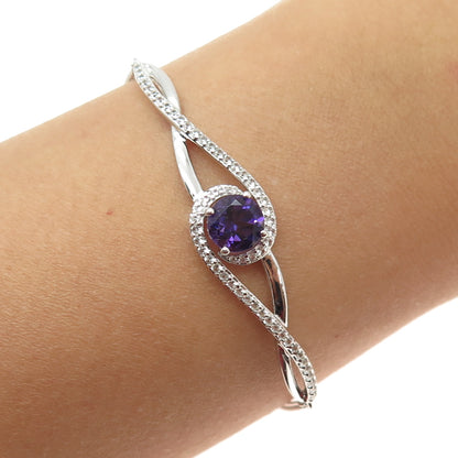 KARIZIA SPA KA-1772 925 Sterling Amethyst Topaz Spiga Link Anklet/Bracelet 9"