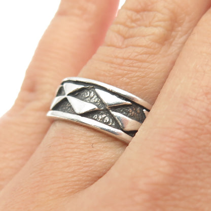 SUN WEST 925 Sterling Silver Vintage Checkers Band Ring Size 6.5