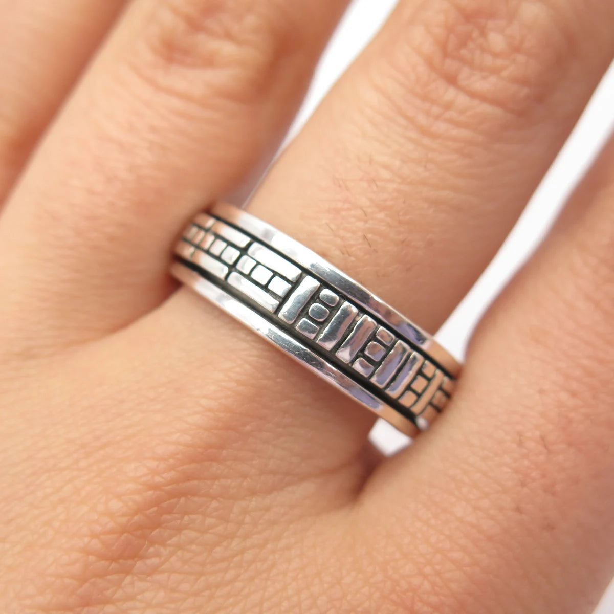925 Sterling Silver Vintage Geometric Rotating Band Ring Size 11 1/4