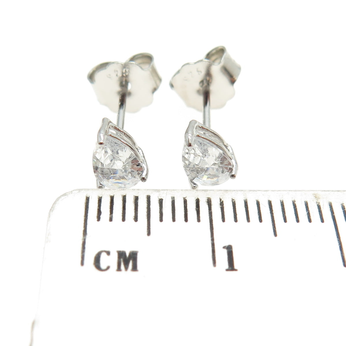 925 Sterling Silver Pear-Cut Shaped White C Z Stud Earrings
