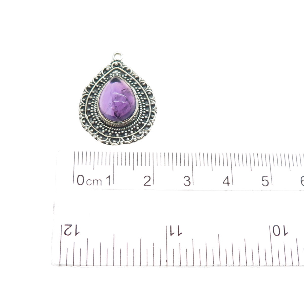 925 Sterling Silver Vintage Real Amethyst Oxidized Teardrop Charm Pendant