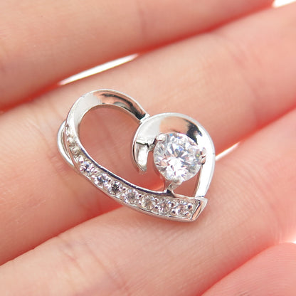 925 Sterling Silver Round-Cut C Z Heart Minimalist Slide Charm Pendant
