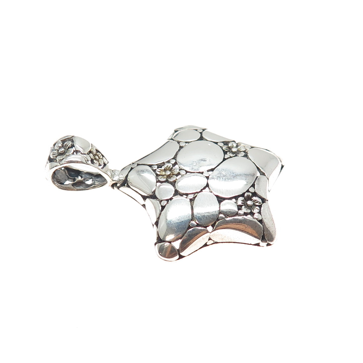 925 Sterling Silver Vintage Modernist Flower Kali Star Oxidized Charm Pendant