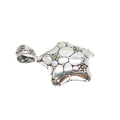925 Sterling Silver Vintage Modernist Flower Kali Star Oxidized Charm Pendant