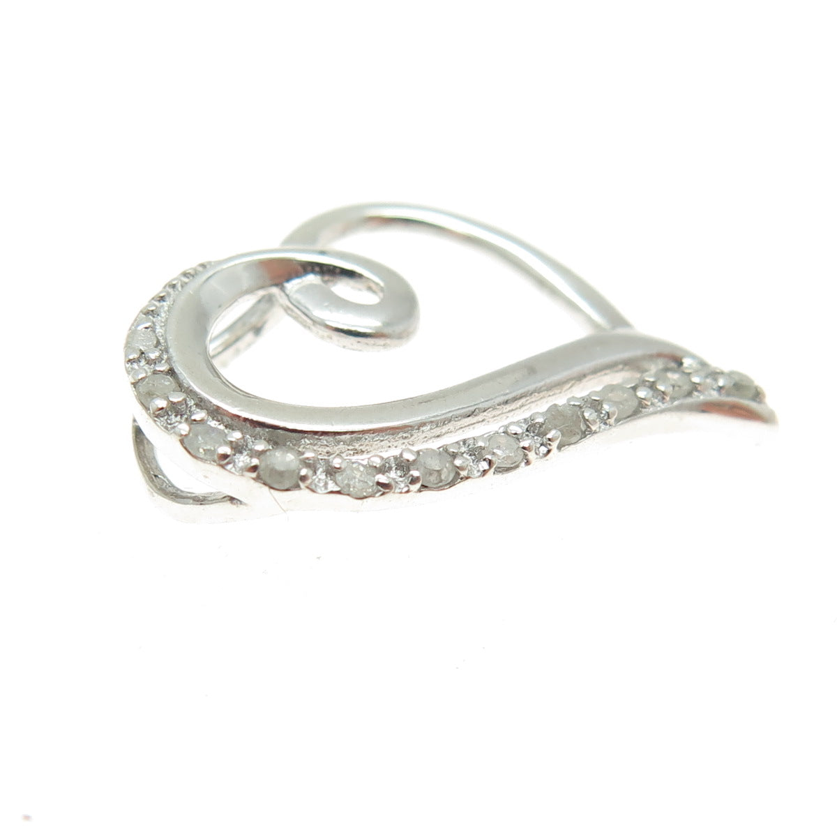 925 Sterling Silver Real Round-Cut Diamond Heart Slide Pendant