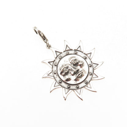 925 Sterling Silver Vintage Sun Face Lobster Lock Clasp Oxidized Pendant
