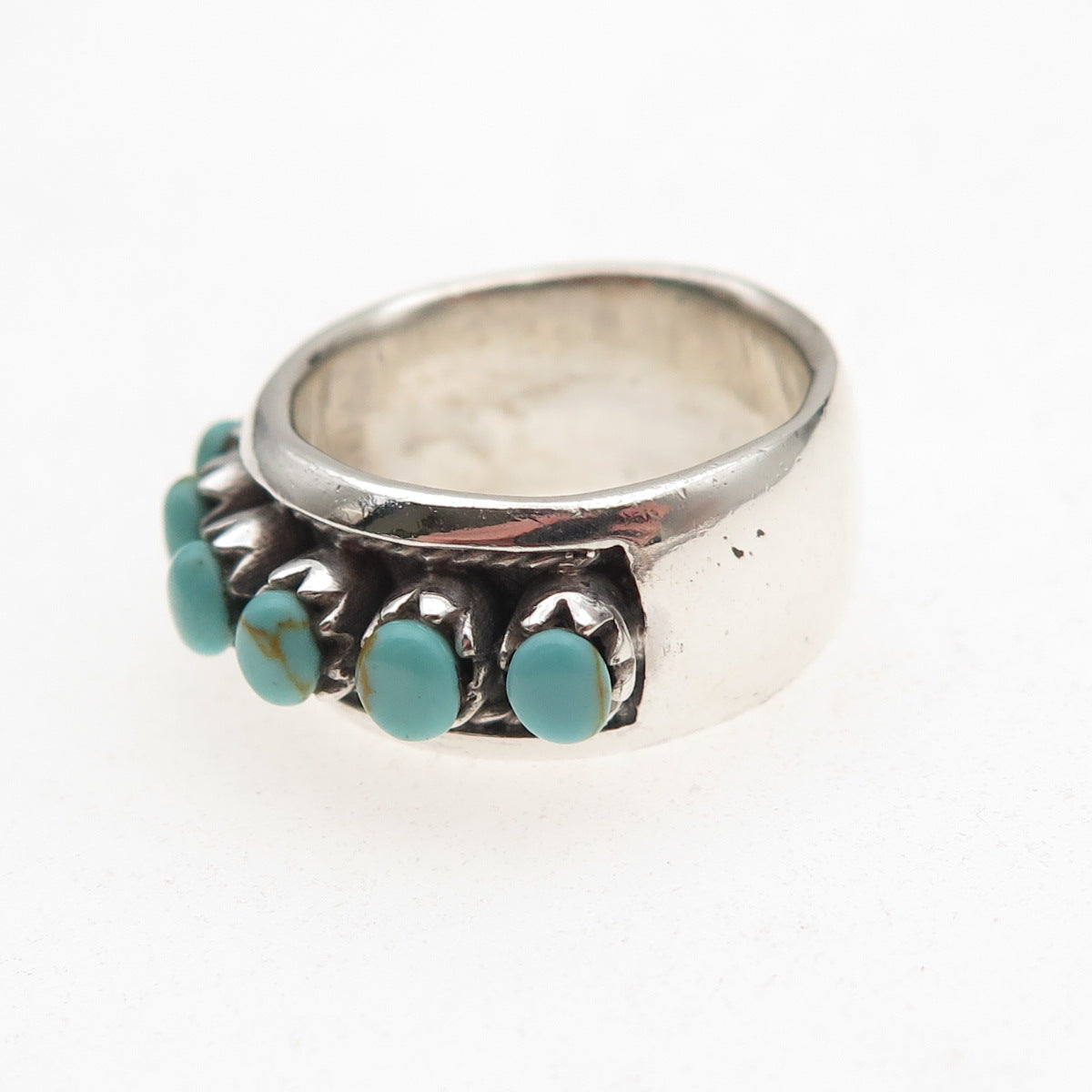925 Sterling Silver Vintage Real Turquoise Oxidized Ring Size 7.25