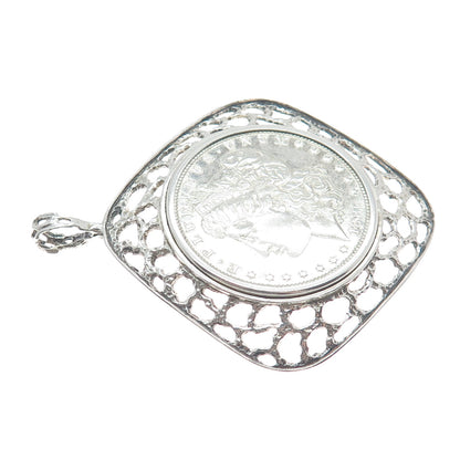 925 Sterling Frame 900 Silver Antique 1880 1 US Dollar "Morgan Dollar" Pendant