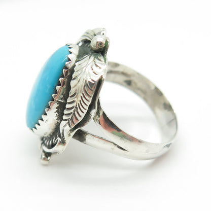 Old Pawn Sterling Silver Southwestern Turquoise Feather Tribal Ring Size 5.25