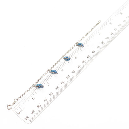 925 Sterling Silver Vintage Italy Enamel Dolphin Rolo Link Bracelet 5.75-6.75"