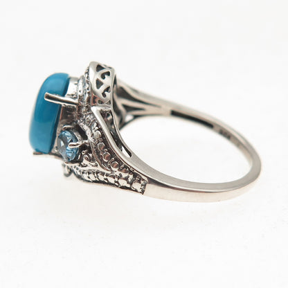 Chuck Clemency 925 Sterling Silver Real Turquoise & Blue Topaz Ring Size 7.25